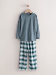 Blue/Brown Long Sleeve Woven Check Pyjamas 2 Pack (3-16yrs) - Image 2 of 6