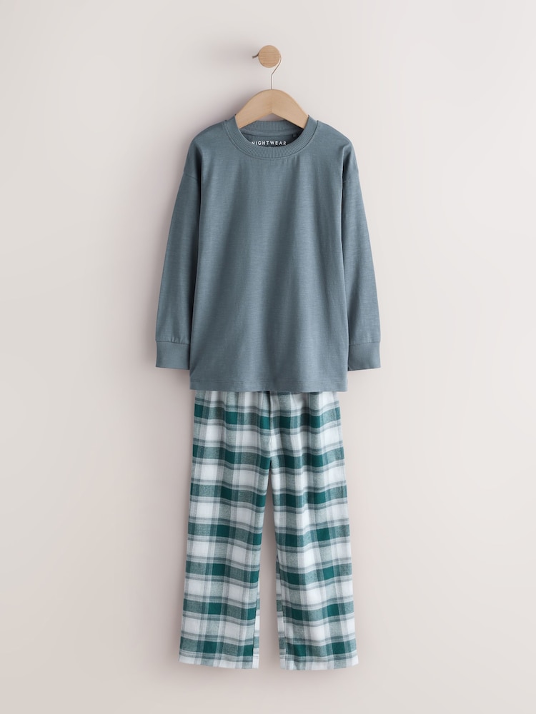 Blue/Brown Long Sleeve Woven Check Pyjamas 2 Pack (3-16yrs) - Image 2 of 6 Blue/Brown Long Sleeve Woven Check Pyjamas 2 Pack (3-16yrs) - Image 2 of 6