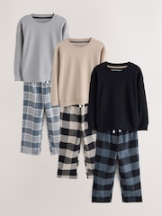 Black/Stone/Grey Woven Check Pyjamas 3 Pack (3-16yrs) - Image 1 of 7