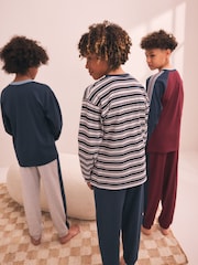 Navy/Burgundy Stripe Long Sleeve Jogger Pyjamas 3 Pack (3-16yrs) - Image 3 of 3