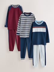 Navy/Burgundy Stripe Long Sleeve Jogger Pyjamas Set 3 Pack (3-16yrs) - Image 4 of 10