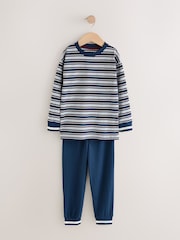 Navy/Burgundy Stripe Long Sleeve Jogger Pyjamas Set 3 Pack (3-16yrs) - Image 6 of 10