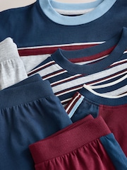 Navy/Burgundy Stripe Long Sleeve Jogger Pyjamas Set 3 Pack (3-16yrs) - Image 9 of 10