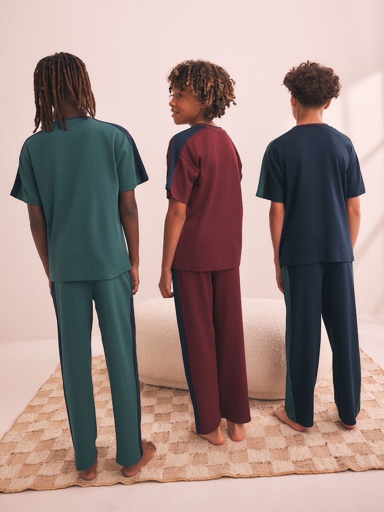 Green/Blue/Red Side Stripe Short Sleeve Jogger Pyjamas 3 Pack (3-16yrs) - Image 2 of 3 Green/Blue/Red Side Stripe Short Sleeve Jogger Pyjamas 3 Pack (3-16yrs) - Image 2 of 3