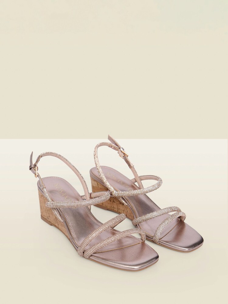 Sosandar Gold Metallic Cork Wedge Espadrilles - Image 2 of 4 Sosandar Gold Metallic Cork Wedge Espadrilles - Image 2 of 4