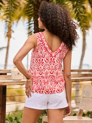 Sosandar Orange Paisley Print Scallop Trim Crinkle Vest Top - Image 3 of 4