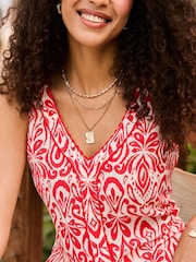 Sosandar Orange Paisley Print Scallop Trim Crinkle Vest Top - Image 4 of 4