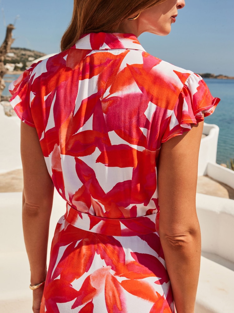 Sosandar Pink Petite Floral Print Belted Shirt Dress - Image 5 of 5