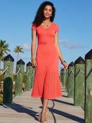 Sosandar Red Crochet Fit & Flare Midi Dress - Image 1 of 5