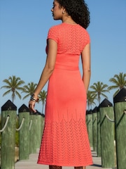 Sosandar Red Crochet Fit & Flare Midi Dress - Image 2 of 5