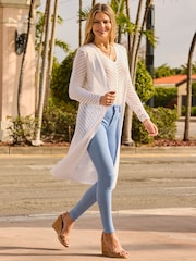 Sosandar Cream Womens Ladder Stitch V-Neck Vest Top - Image 3 of 5