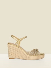 Sosandar Gold Metallic Plaited Strap Detail Jute Wedge Espadrilles - Image 1 of 4