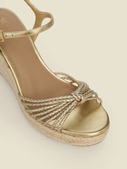 Sosandar Gold Metallic Plaited Strap Detail Jute Wedge Espadrilles - Image 3 of 4