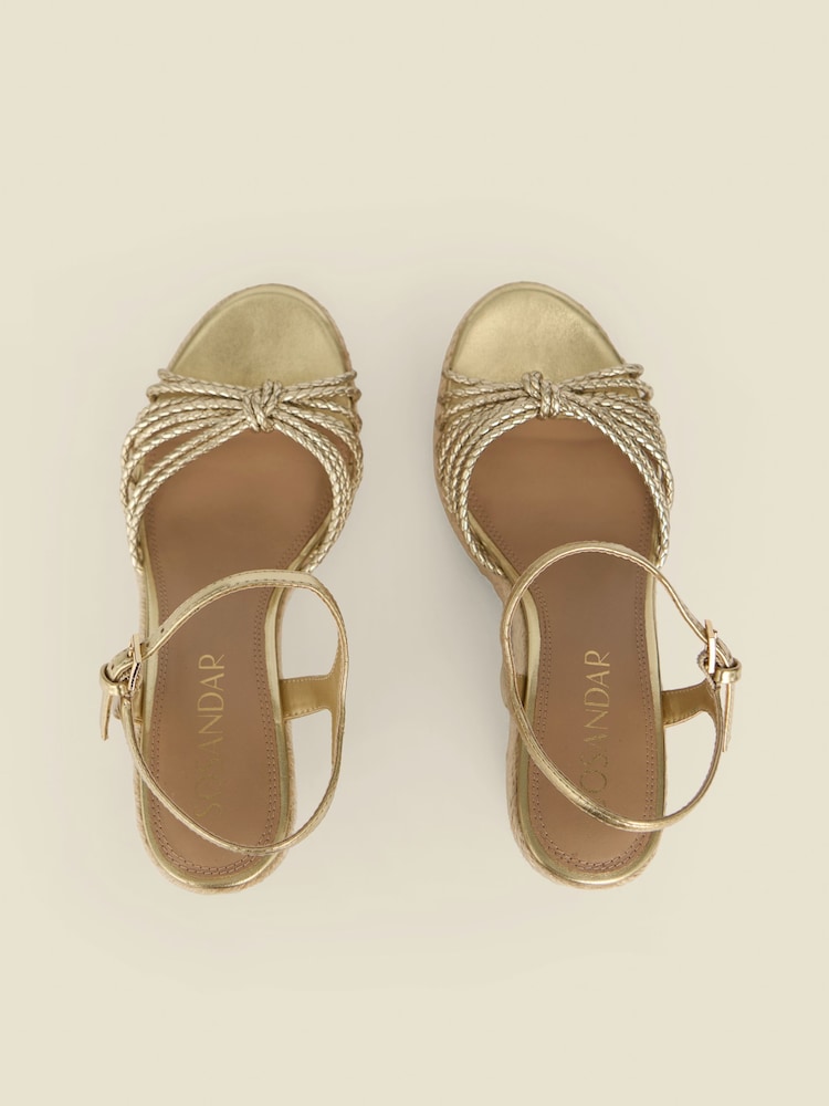 Sosandar Gold Metallic Plaited Strap Detail Jute Wedge Espadrilles - Image 4 of 4 Sosandar Gold Metallic Plaited Strap Detail Jute Wedge Espadrilles - Image 4 of 4