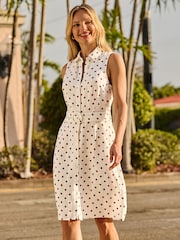 Sosandar White Spot Print Linen Blend Shirt Dress - Image 4 of 4