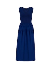 Pour Moi Navy Darcie V-Neck Shirred Bodice Midi Dress - Image 3 of 4
