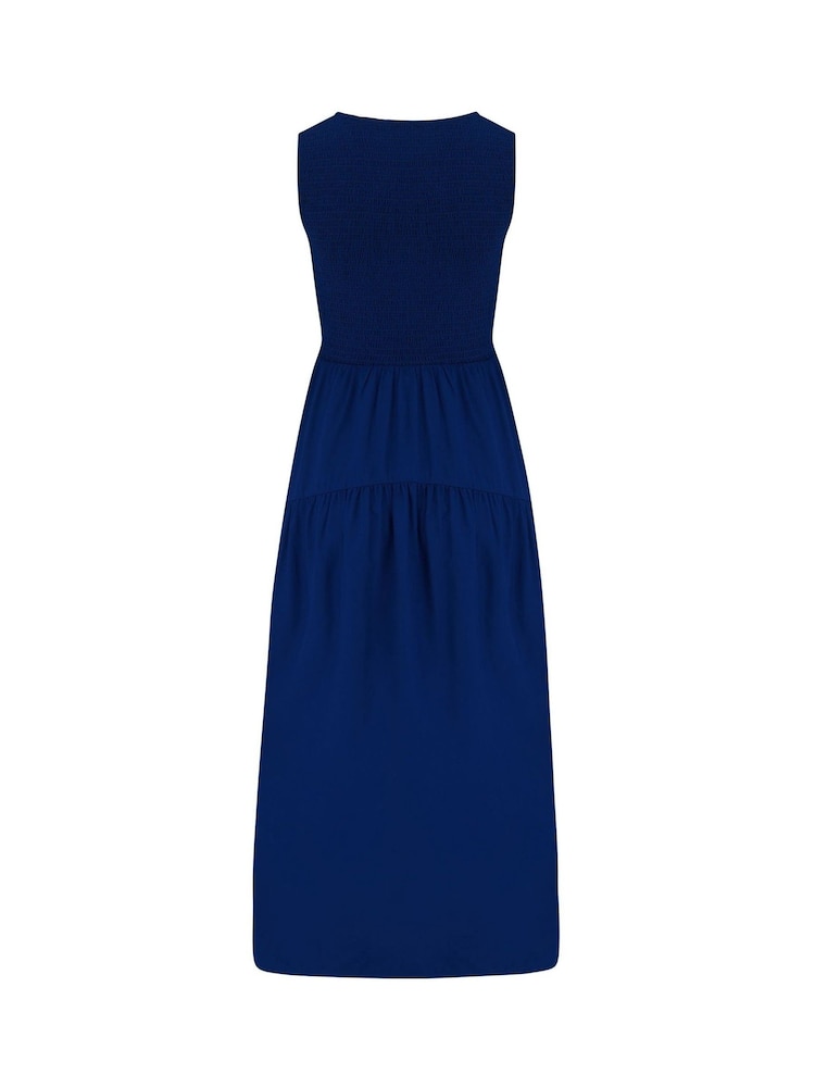 Pour Moi Navy Darcie V-Neck Shirred Bodice Midi Dress - Image 4 of 4