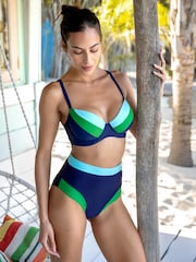 Azul marino/verde - Braguita de bikini de tiro alto con control de abdomen Palm Springs de Pour Moi - Imagen 1 de 4
