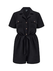 Pour Moi Black Paige Textured Woven Utility Playsuit - Image 3 of 4