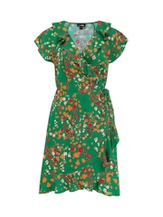 Pour Moi Green Ditsy Penny Frill Wrap Woven Beach Dress - Image 3 of 4