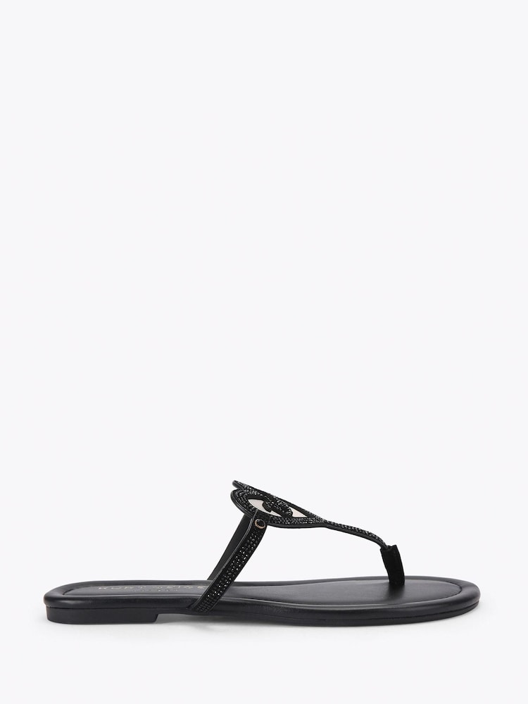 Kurt Geiger London Black Kurt Heart T Bar Flat Sandals - Image 1 of 4