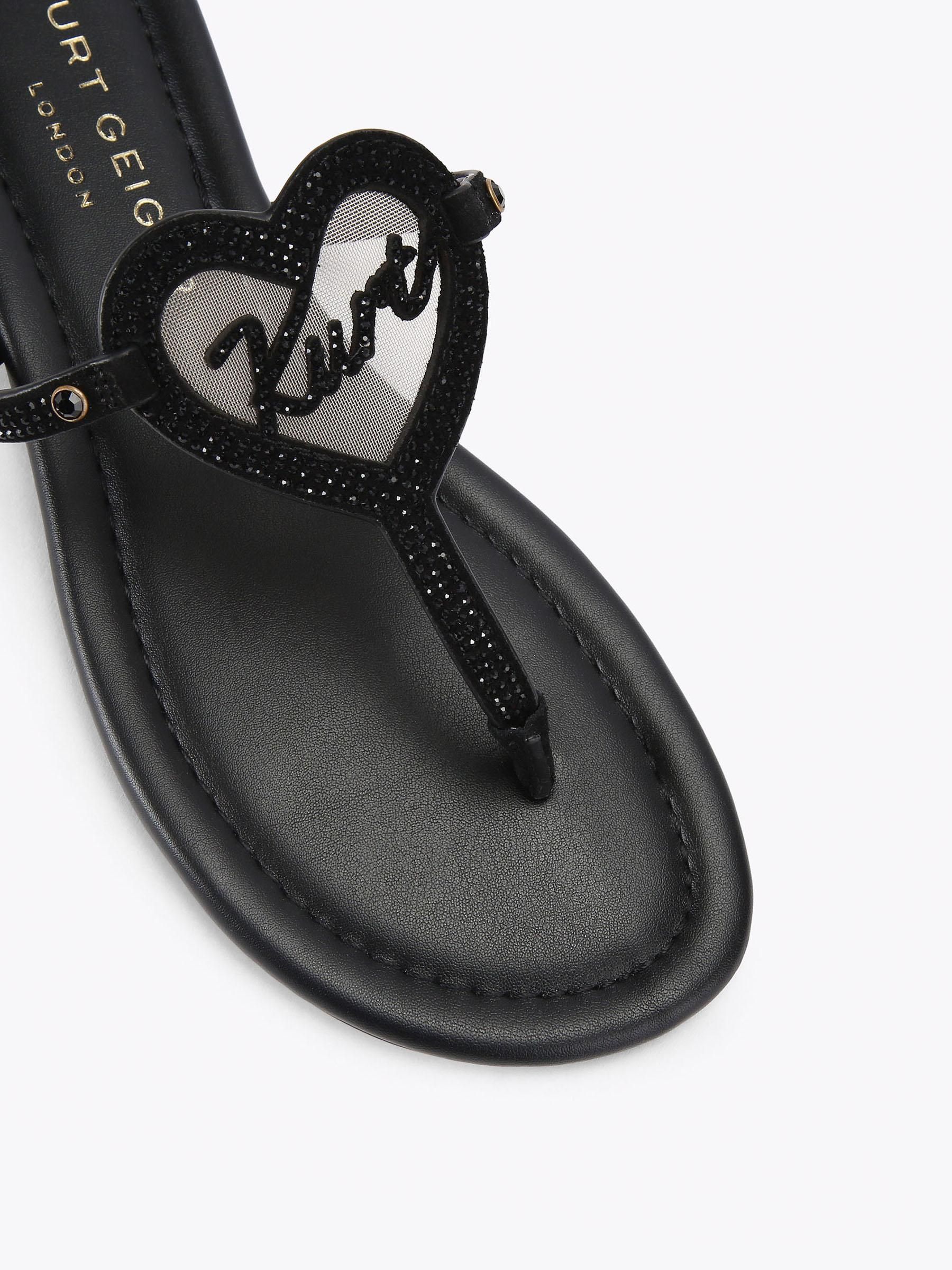 Buy Kurt Geiger London Black Kurt Heart T Bar Flat Sandals from the ...
