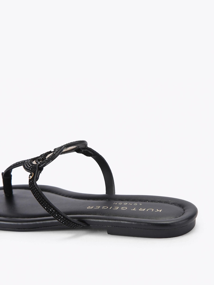 Kurt Geiger London Black Kurt Heart T Bar Flat Sandals - Image 4 of 4