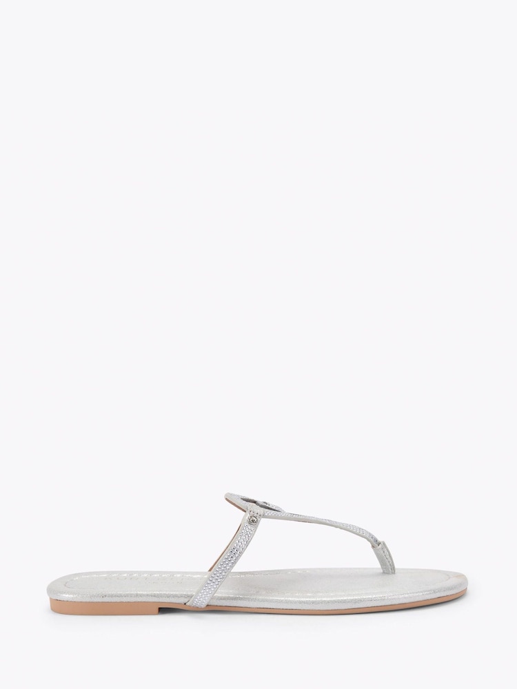 Kurt Geiger London Silver Heart T-Bar Flat Sandals - Image 1 of 4