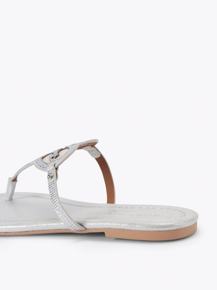 Kurt Geiger London Silver Heart T-Bar Flat Sandals - Image 4 of 4