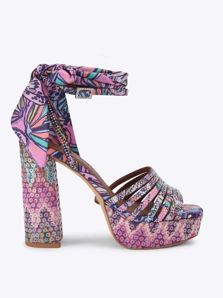 Kurt Geiger London Purple Pierra Ankle Tie Platform Sandals - Image 1 of 4 Kurt Geiger London Purple Pierra Ankle Tie Platform Sandals - Image 1 of 4