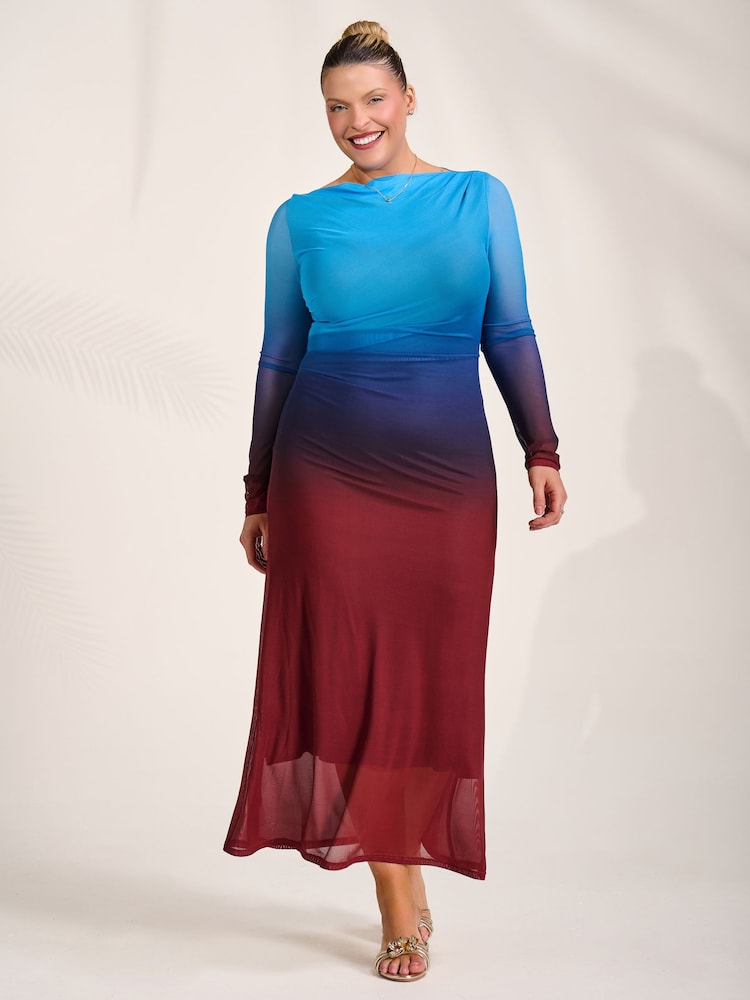 Jolie Moi Ombre Long Sleeve Slash Neck Mesh Maxi Dress - Bild 1 von 6