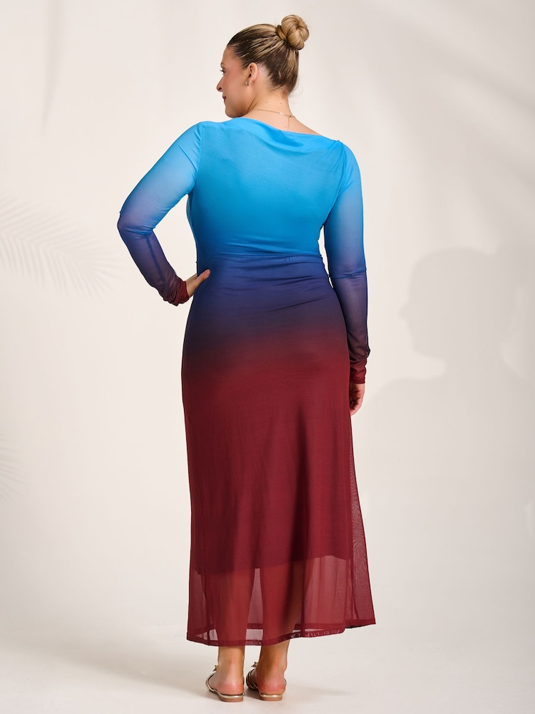 Jolie Moi Ombre Long Sleeve Slash Neck Mesh Maxi Dress - Bild 2 von 6