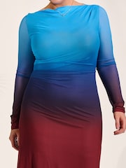 Jolie Moi Ombre Long Sleeve Slash Neck Mesh Maxi Dress - Bild 3 von 6