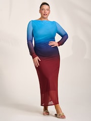 Jolie Moi Ombre Long Sleeve Slash Neck Mesh Maxi Dress - Bild 5 von 6