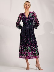 Jolie Moi Pink Long Sleeve Printed Lace Maxi Dress - Image 4 of 6