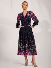 Jolie Moi Pink Long Sleeve Printed Lace Maxi Dress - Image 6 of 6