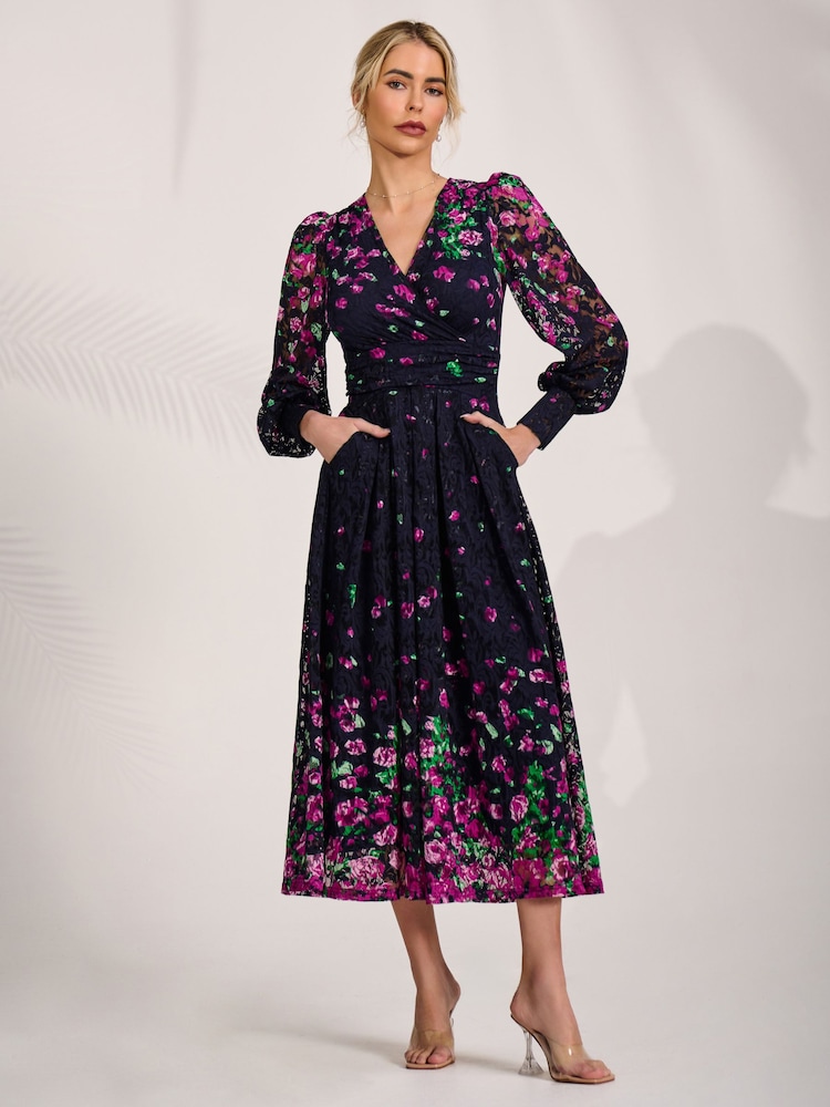 Jolie Moi Pink Long Sleeve Printed Lace Maxi Dress - Image 6 of 6
