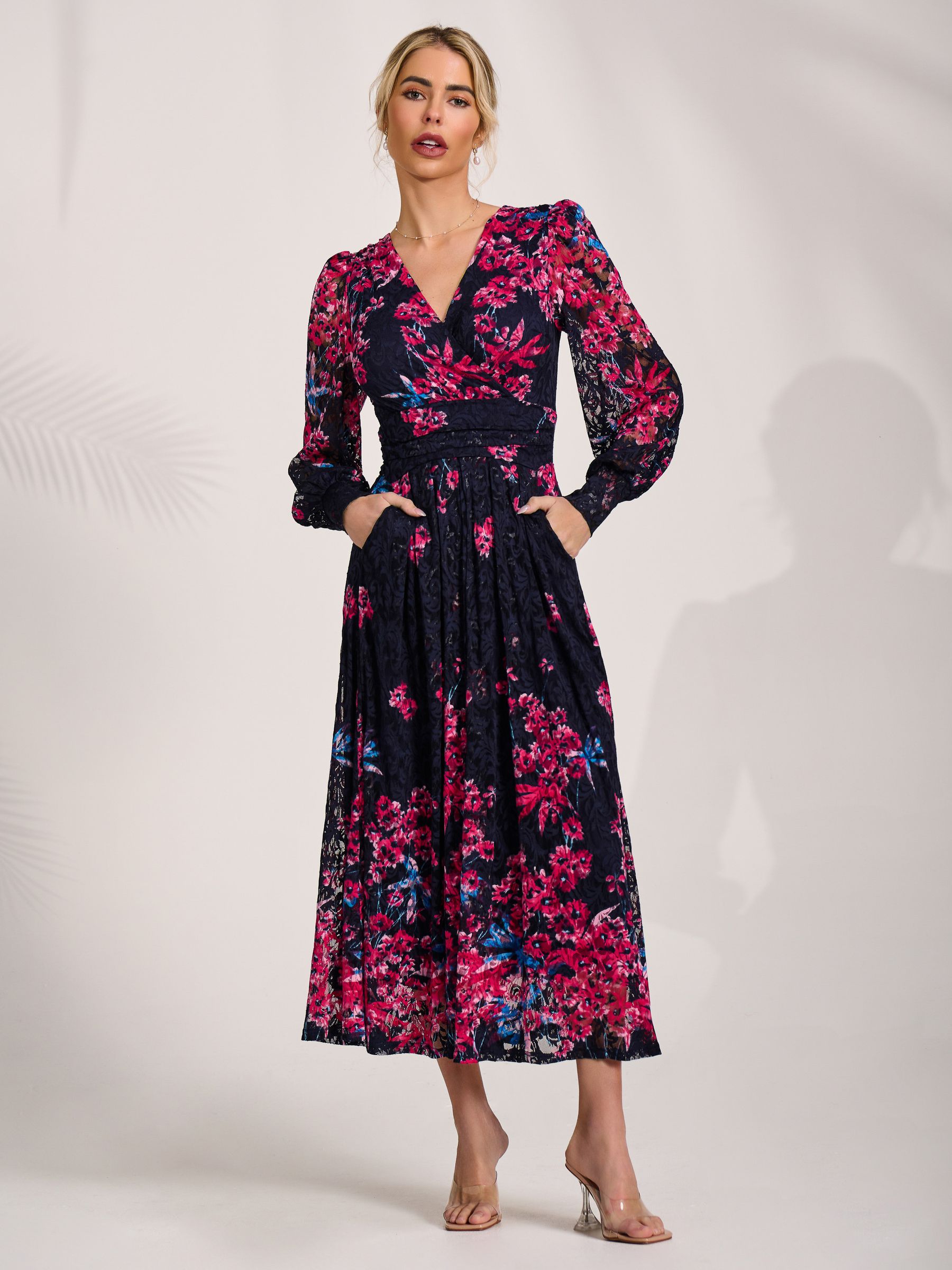 Buy Jolie Moi Pink Long Sleeve Printed Lace Maxi Dress from Next USA