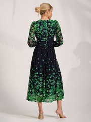 Jolie Moi Green Long Sleeve Printed Lace Maxi Dress - Image 2 of 6