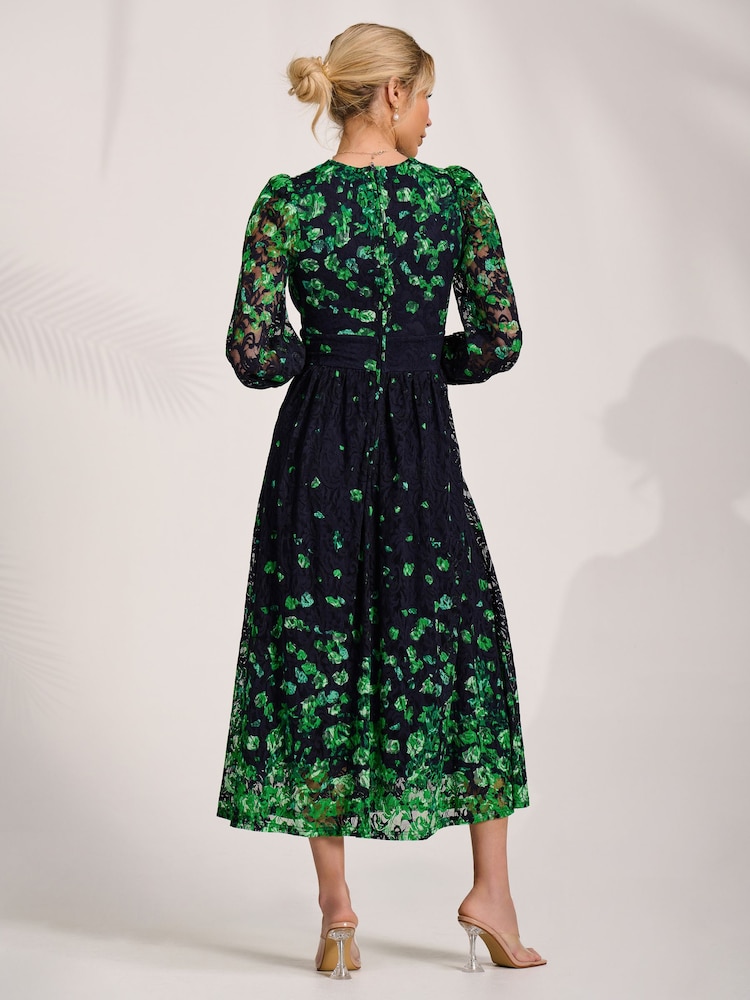 Jolie Moi Green Long Sleeve Printed Lace Maxi Dress - Image 2 of 6