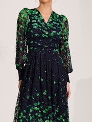 Jolie Moi Green Long Sleeve Printed Lace Maxi Dress - Image 3 of 6