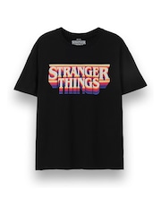 Vanilla Underground Black Stranger Things Retro Logo Short Sleeved T-Shirt - Image 1 of 6
