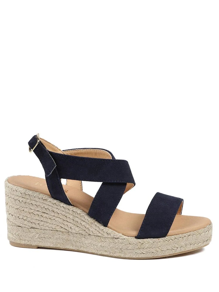 Jones Bootmaker Blue Romilly Leather Wedge Heeled Espadrilles - Image 1 of 5