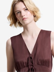 French Connection Brown Candice Satin Bow Tie Up Top - Image 4 of 5