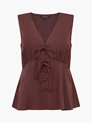 French Connection Brown Candice Satin Bow Tie Up Top - Image 5 of 5