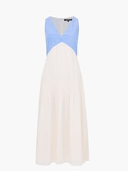 French Connection Blue Colby Chambray Mila Crepe Lace Mix Dress - Image 6 of 6