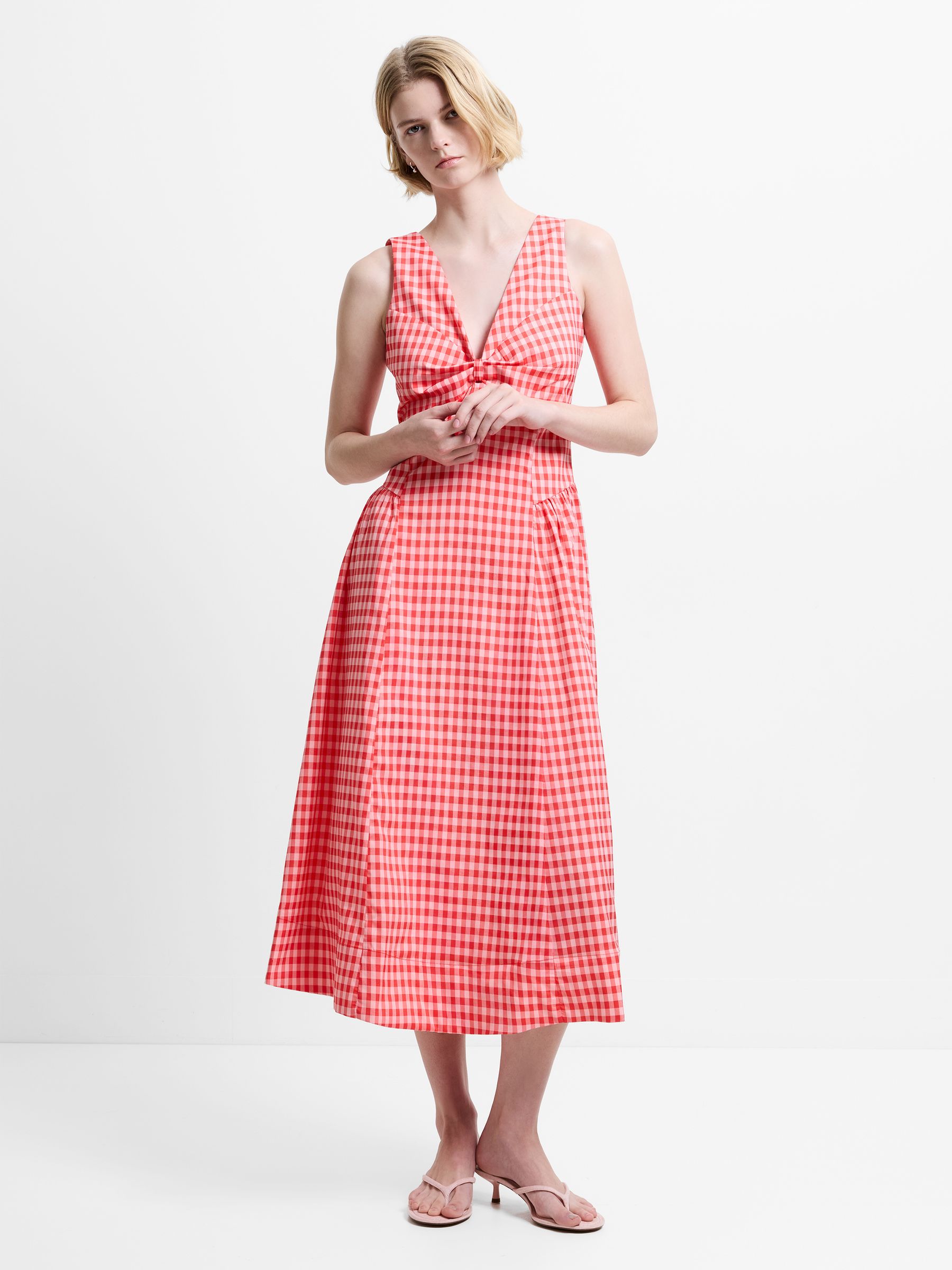 Buy French Connection Red Sheila Checks Voluminous Midi Dress from