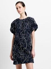French Connection Black Rhodes Embroidered Mini Dress - Image 3 of 6