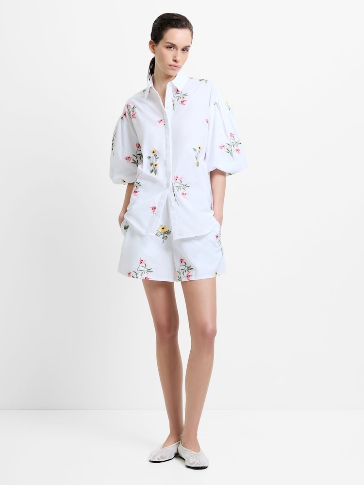French Connection White Botanical Embroidered Cotton Shirt - Image 1 of 5