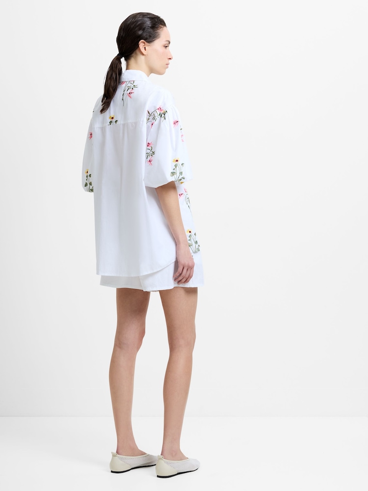 French Connection White Botanical Embroidered Cotton Shirt - Image 2 of 5
